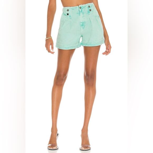 RETROFETE Trixie Shorts in Bermuda Acid Green High Waist Pockets Size 24 NEW - Picture 3 of 9